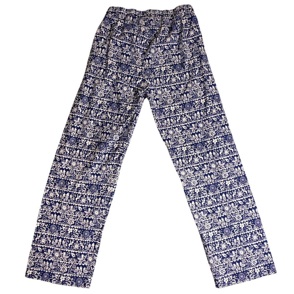 Roller Rabbit | Blue White Cotton Floral Bird Print Boho Pajama Pants | Small